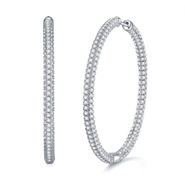 Glowify inside-out pavé moissanite hoop earrings, 925 silver