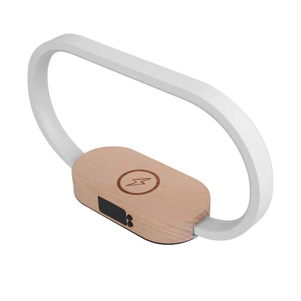 Touch bedside lamp with digital clock and wireless charging pad