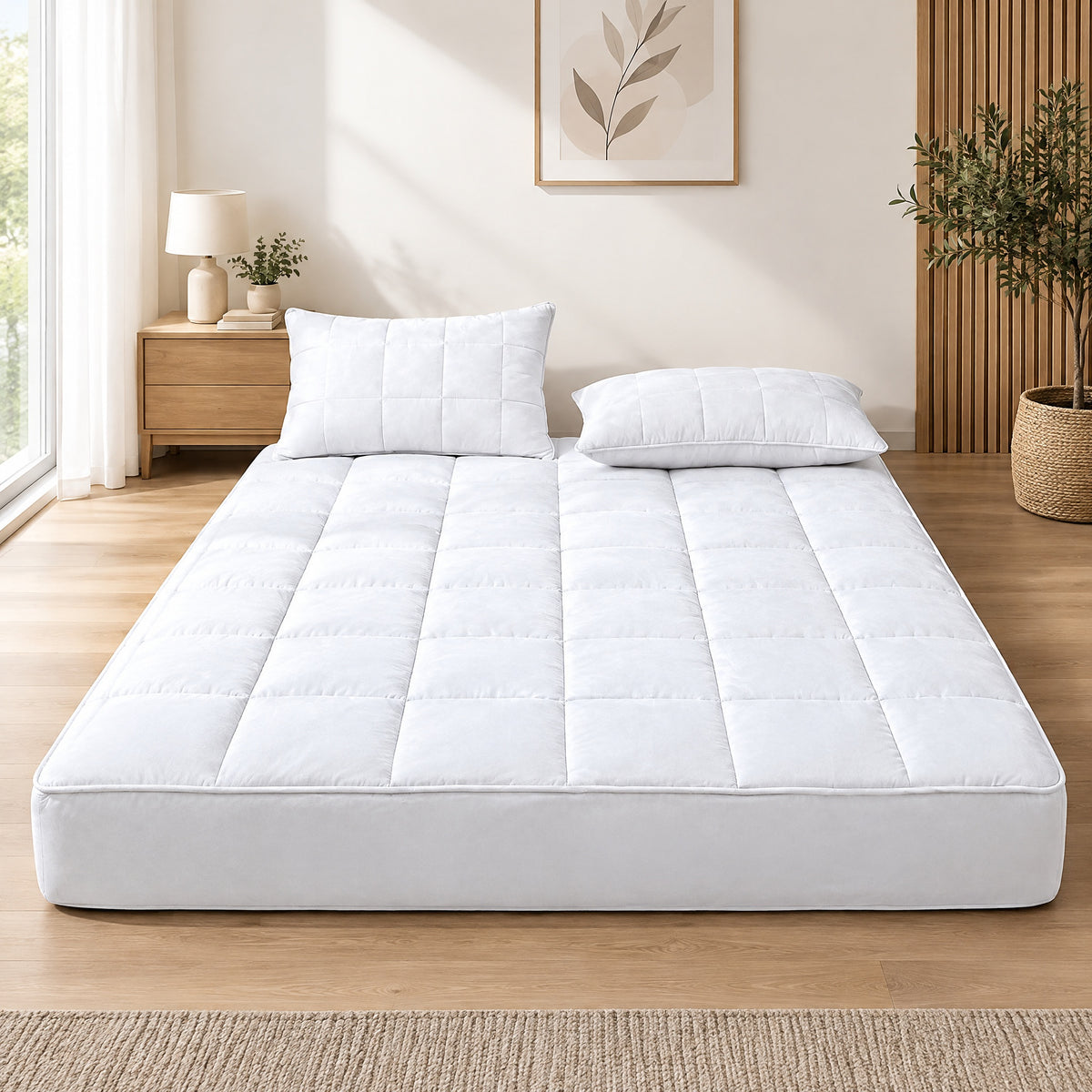 Quilted fitted mattress pad with deep-pocket skirt