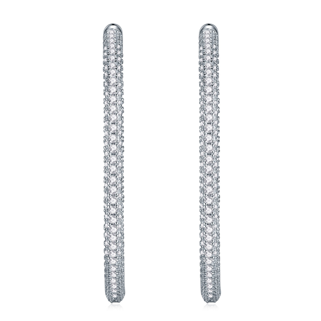 Large inside-out moissanite hoops, close-up