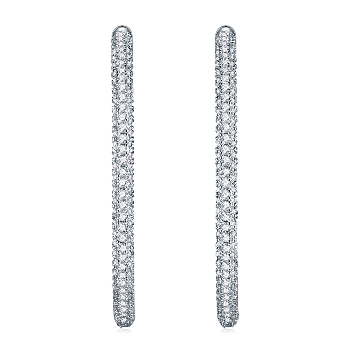 Large inside-out moissanite hoops, close-up