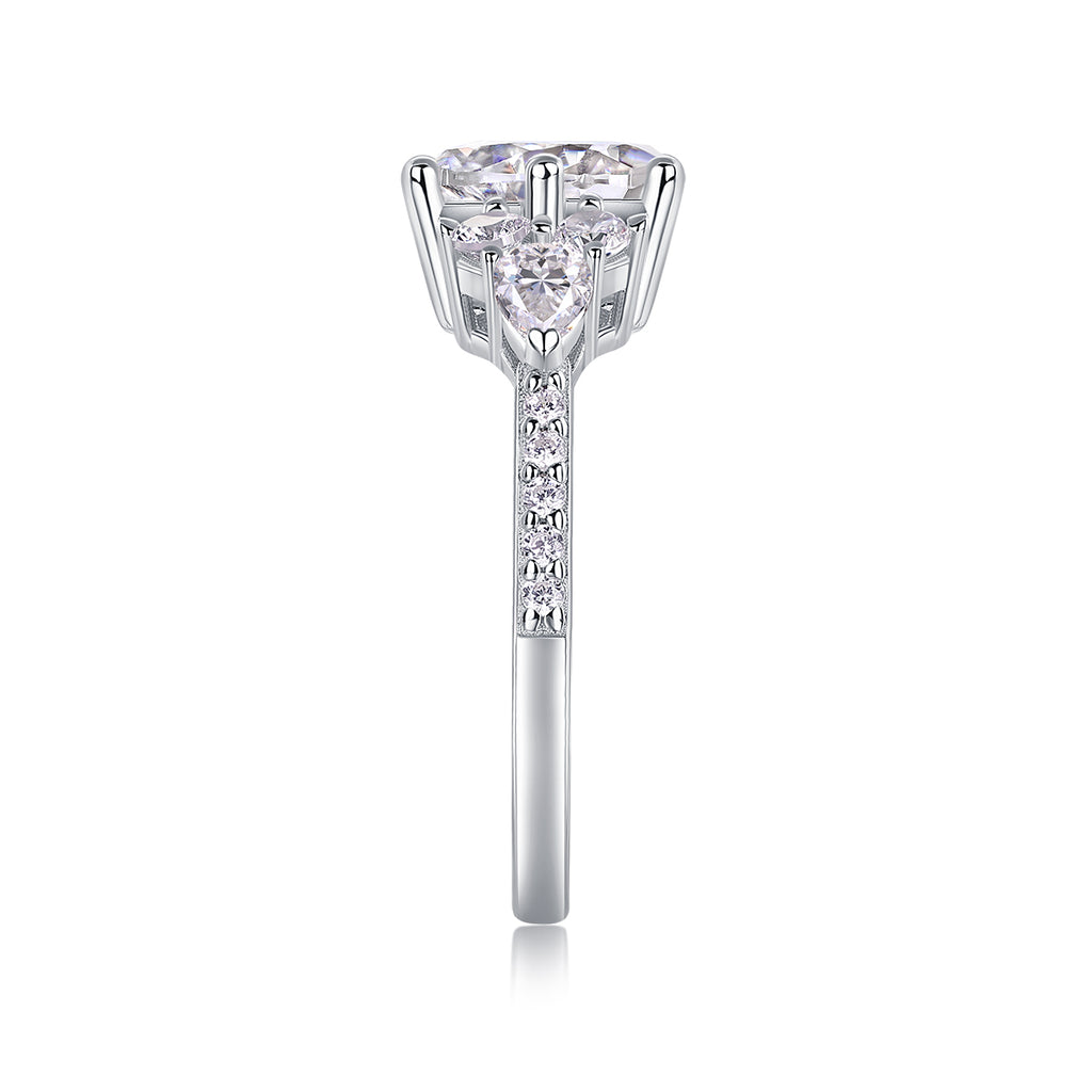 Moissanite halo ring, top view