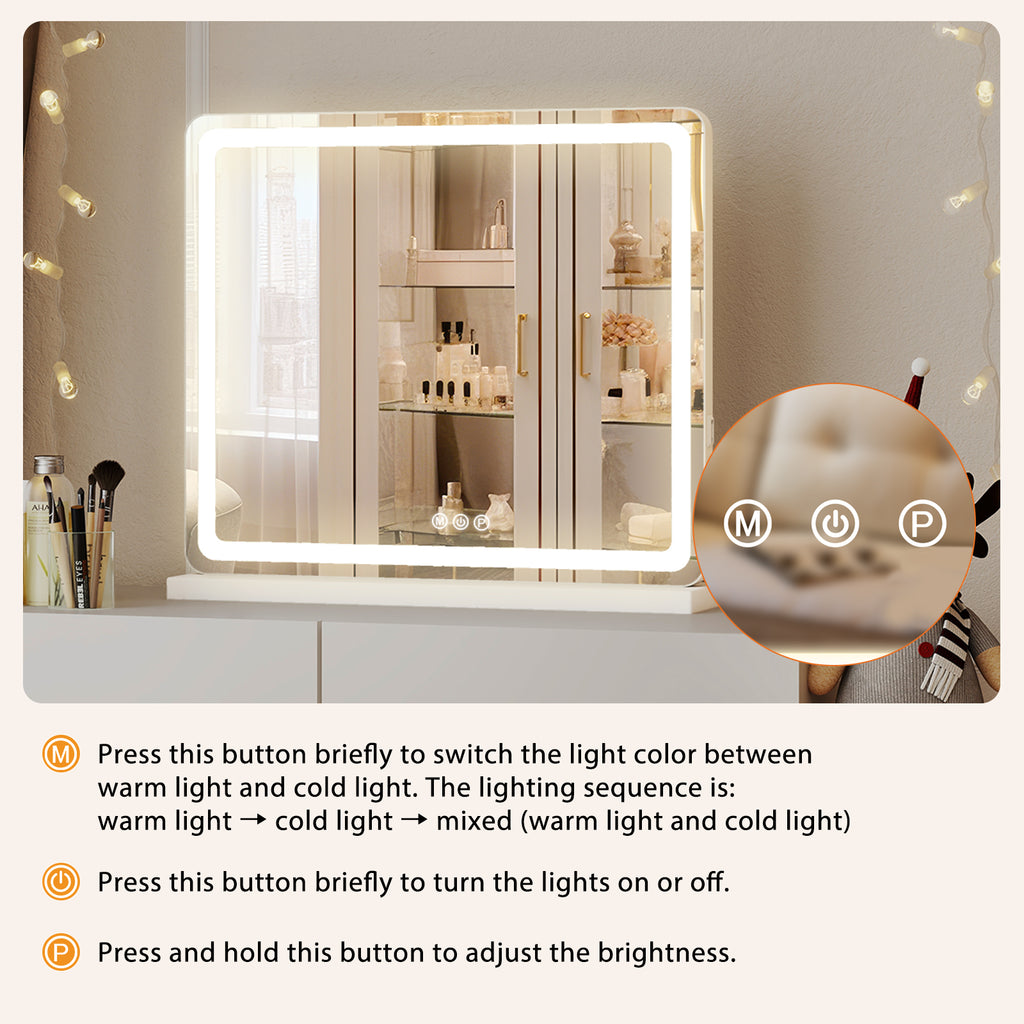 Lighted vanity mirror on a vanity table