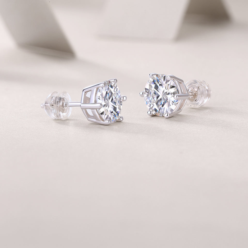 Six-prong moissanite stud earring, close-up of the setting
