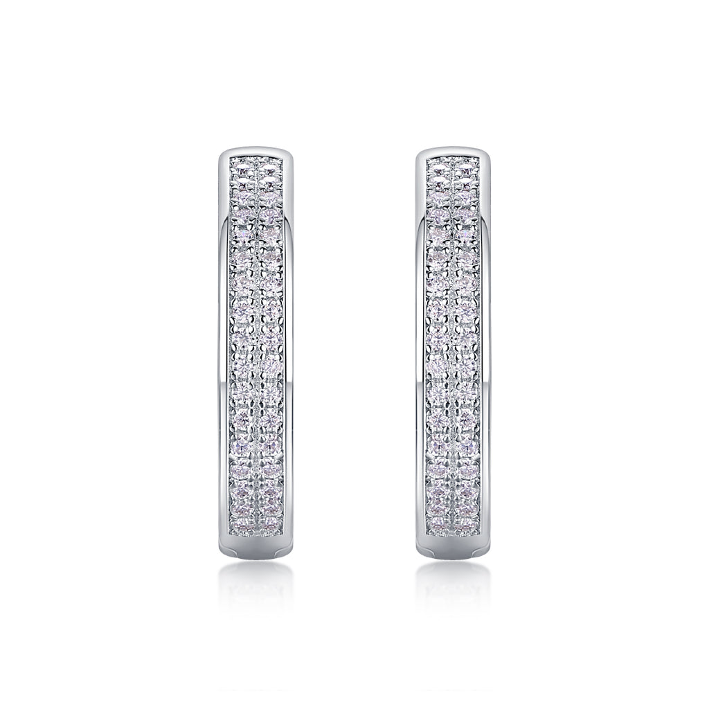Double-row pavé moissanite hoops on a white background