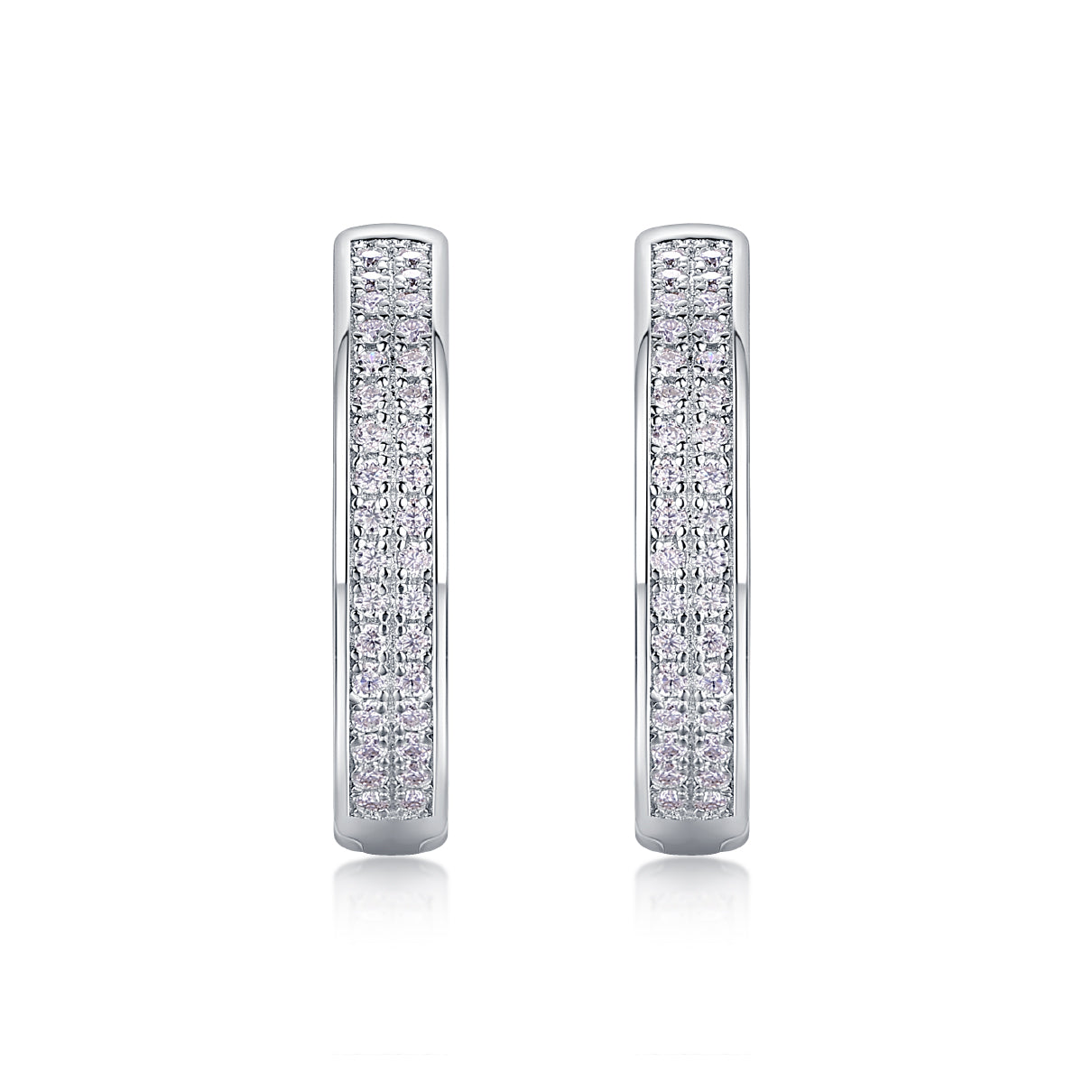Double-row pavé moissanite hoops on a white background