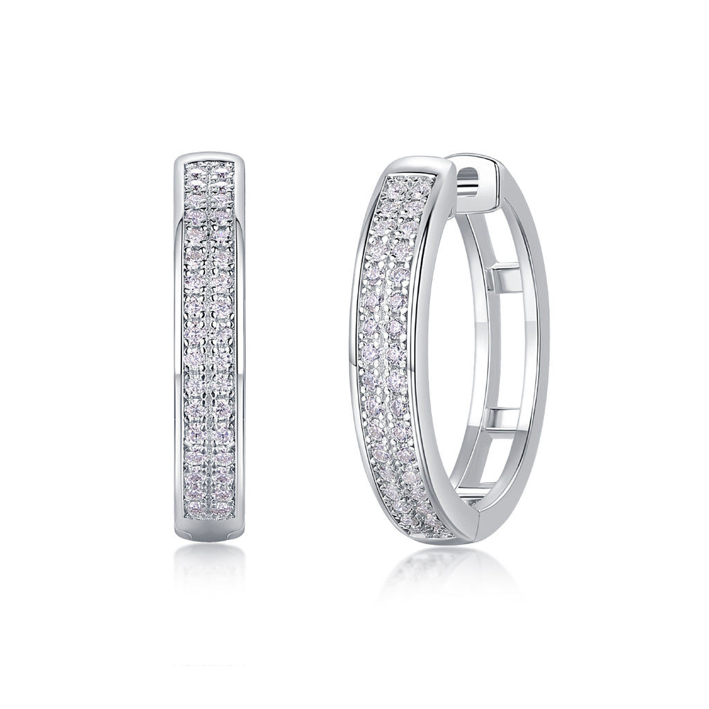 Double-row pavé moissanite hoops, side view