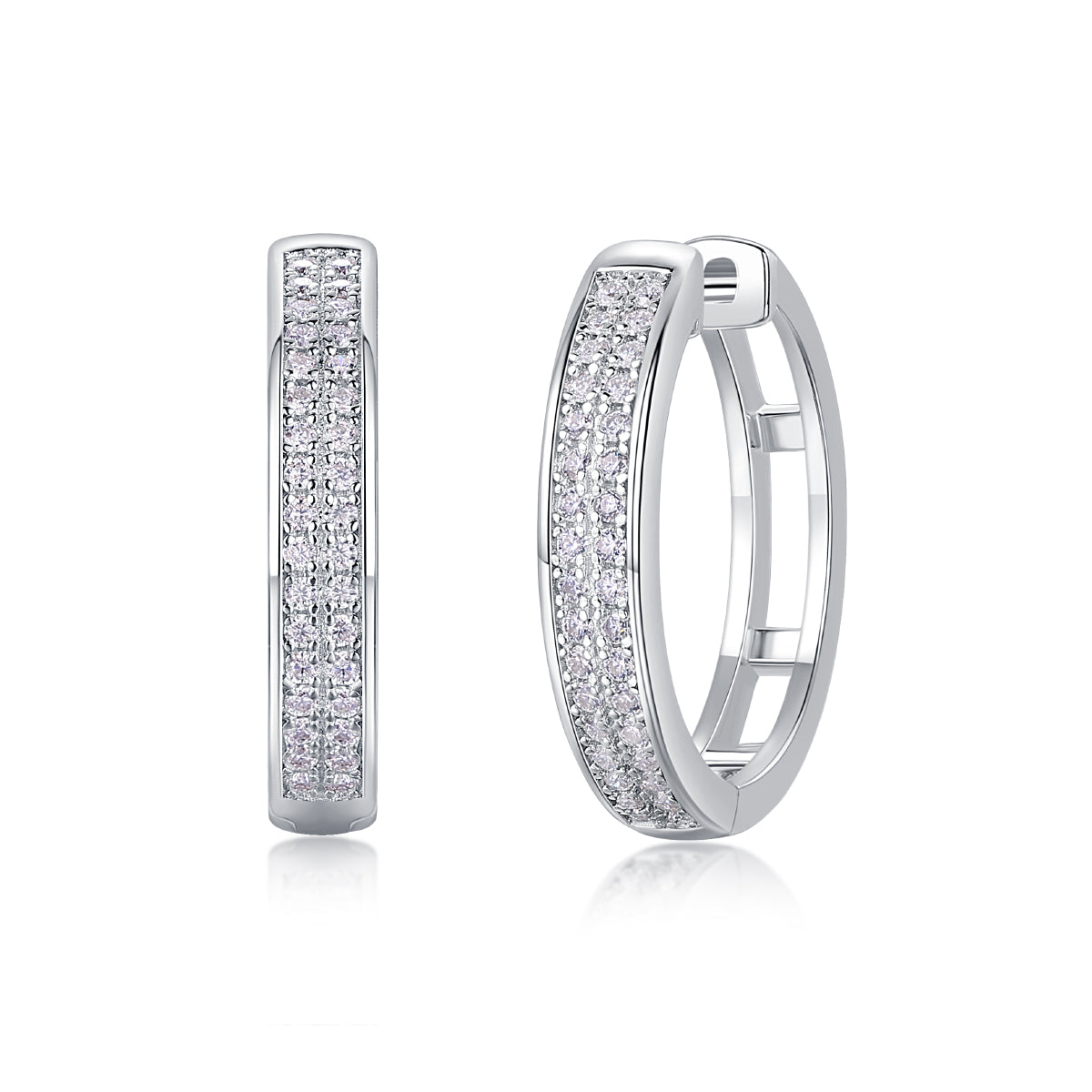 Double-row pavé moissanite hoops, side view