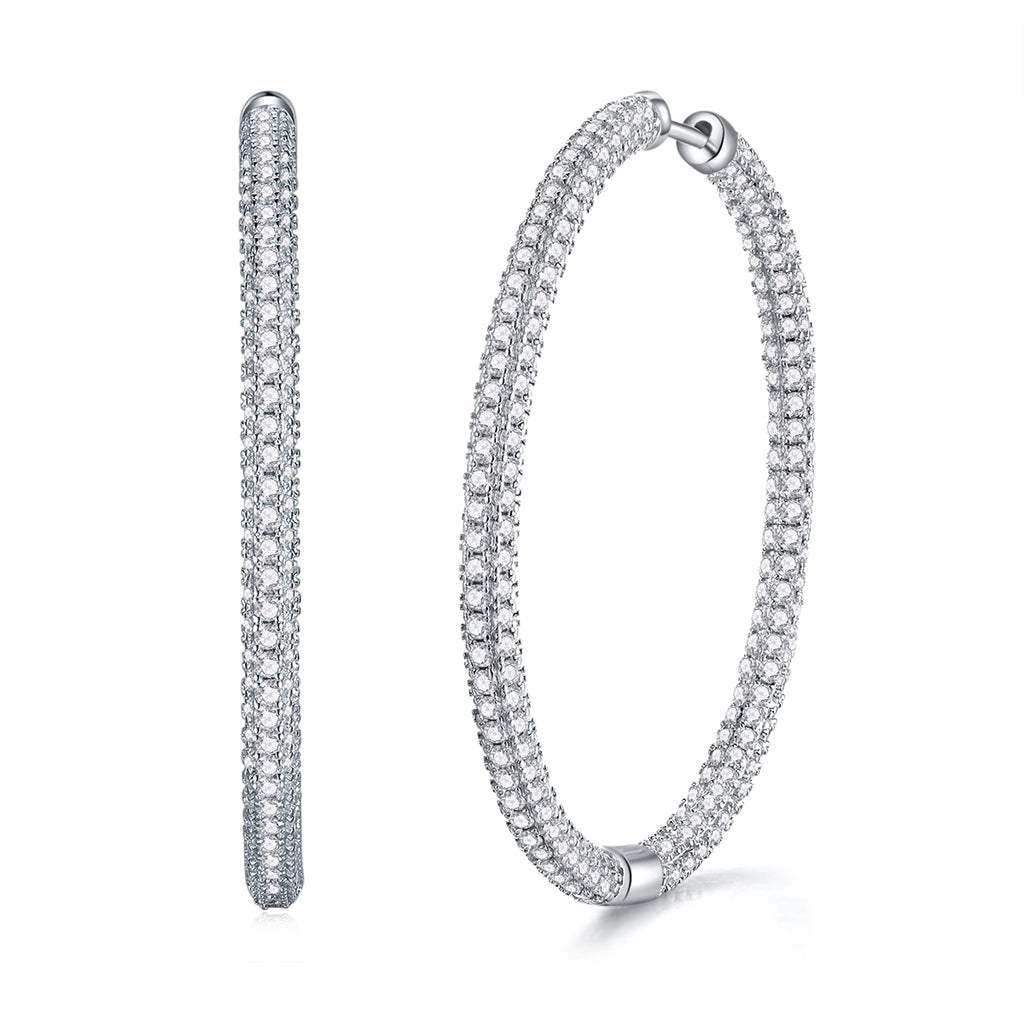 Glowify inside-out pavé moissanite hoop earrings, 925 silver