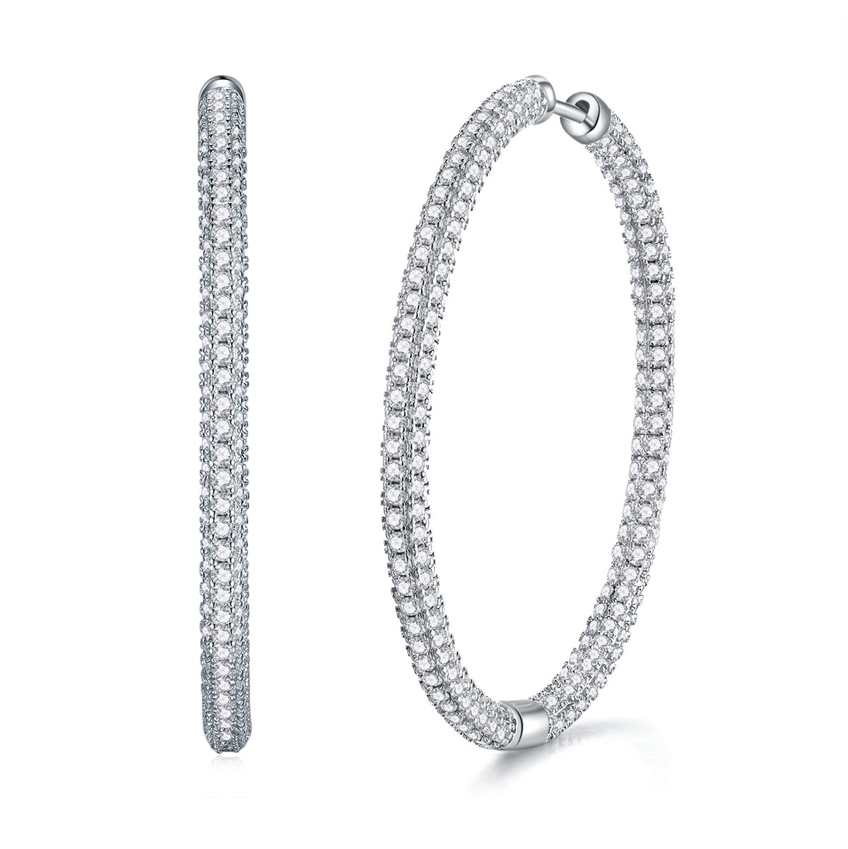 Glowify inside-out pavé moissanite hoop earrings, 925 silver