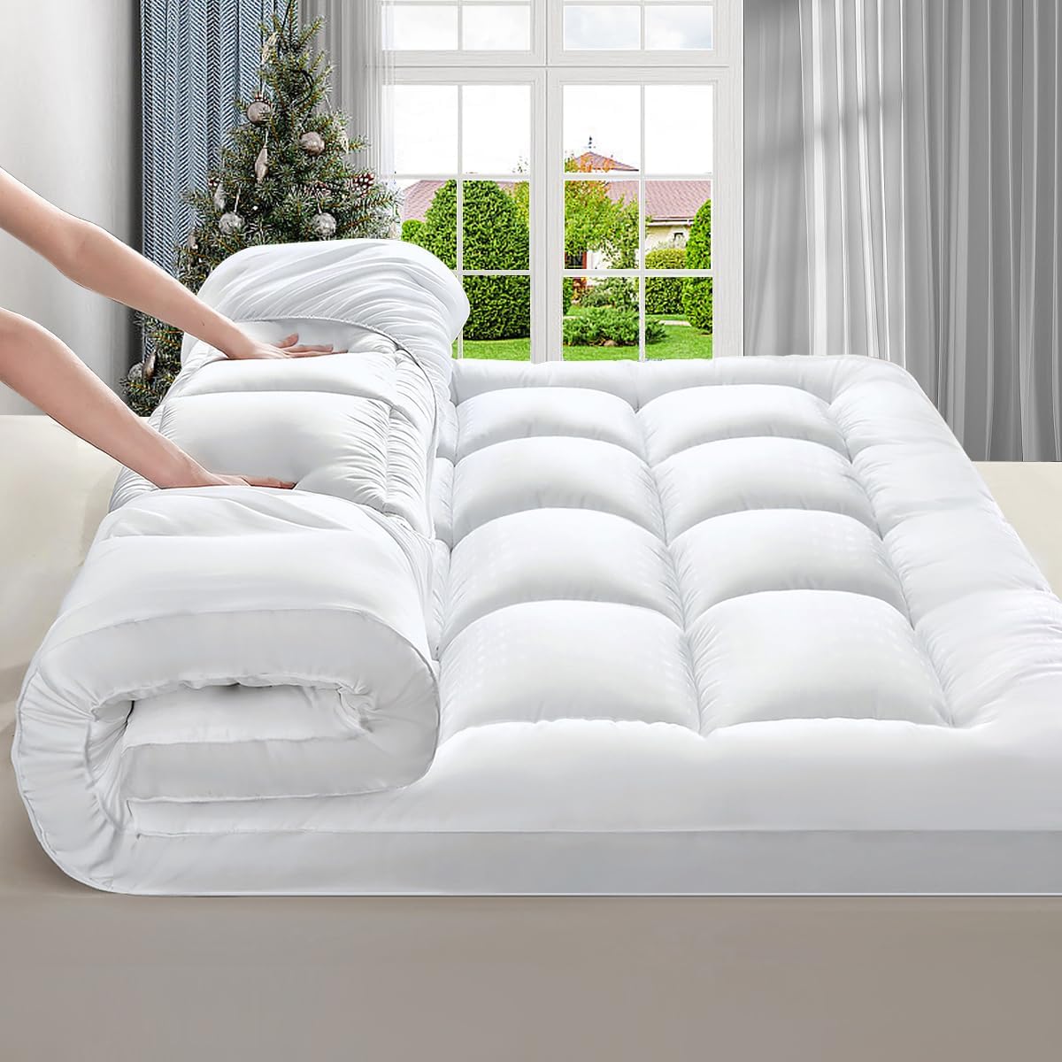 Deep-pocket skirt of the cooling mattress topper