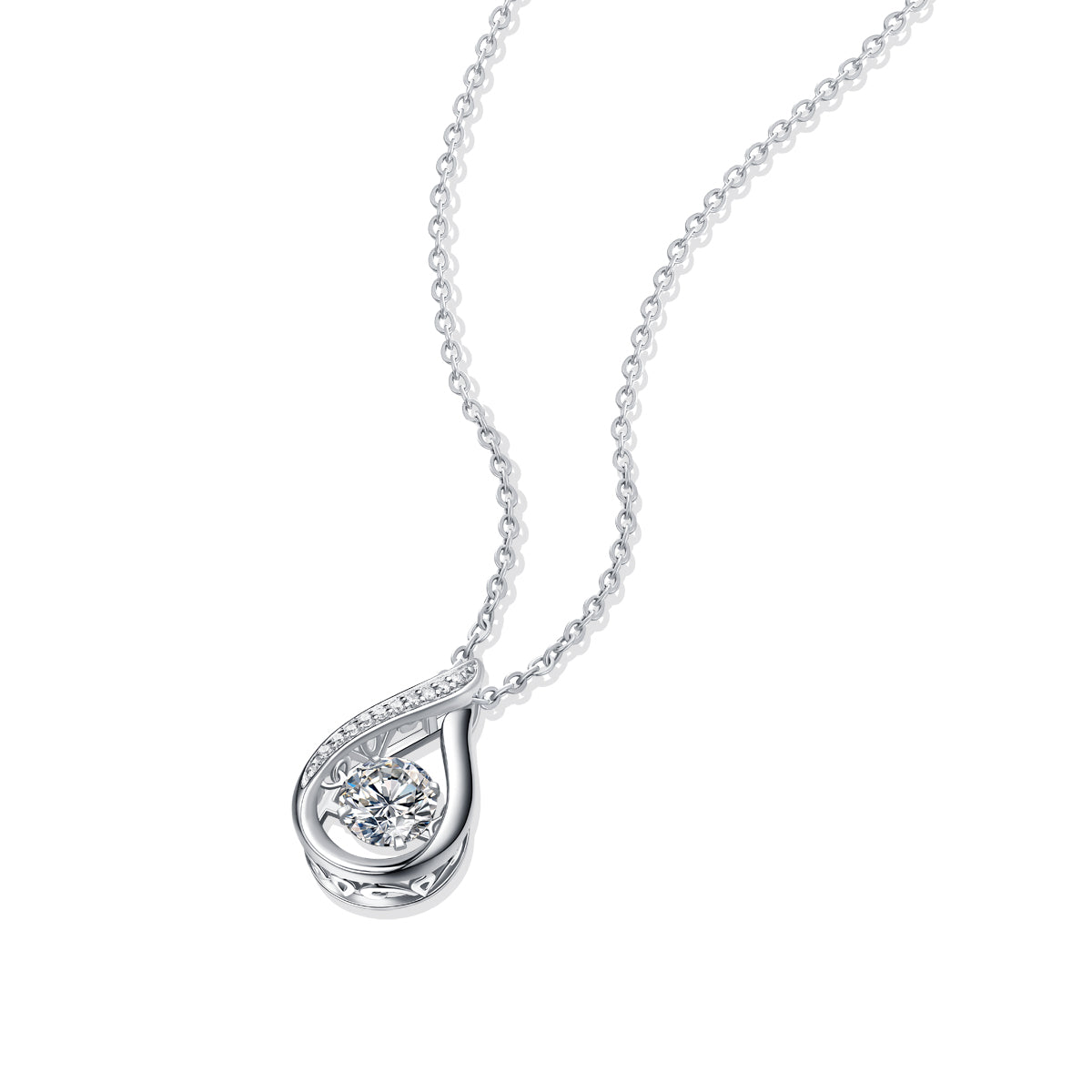 Teardrop moissanite pendant, side view