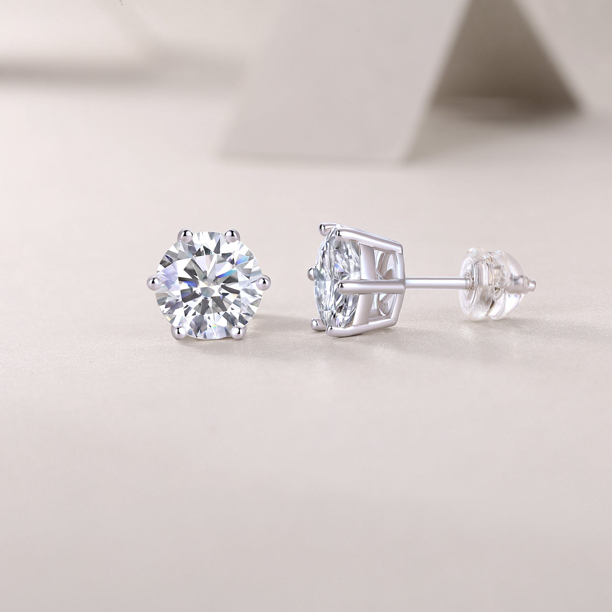 Moissanite stud earrings in 0.5 to 3 carat sizes, 925 silver