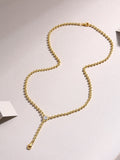 Gold lariat Y necklace with a 0.5 ct moissanite drop