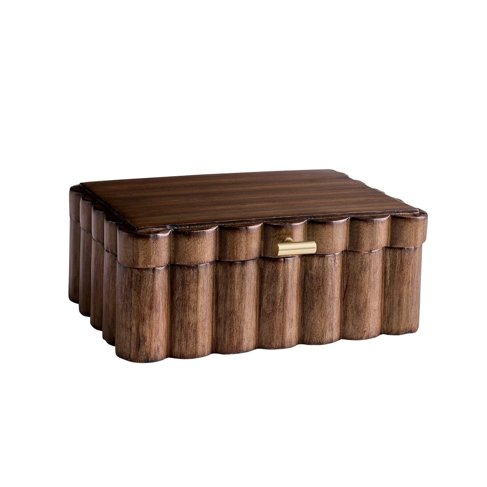 Scalloped wooden jewelry box with lid, natural wood