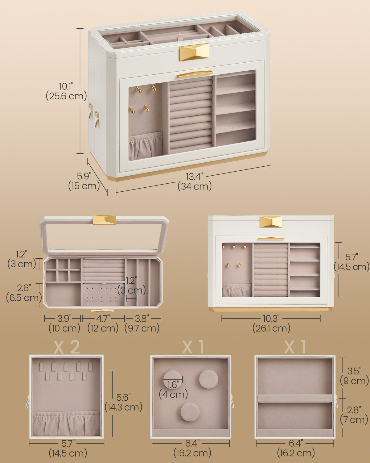 Jewelry armoire dimensions and compartment layout