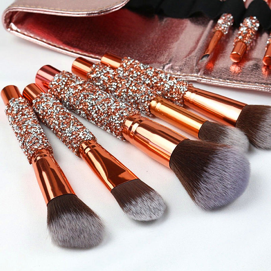 Crystal handle makeup brushes, close-up