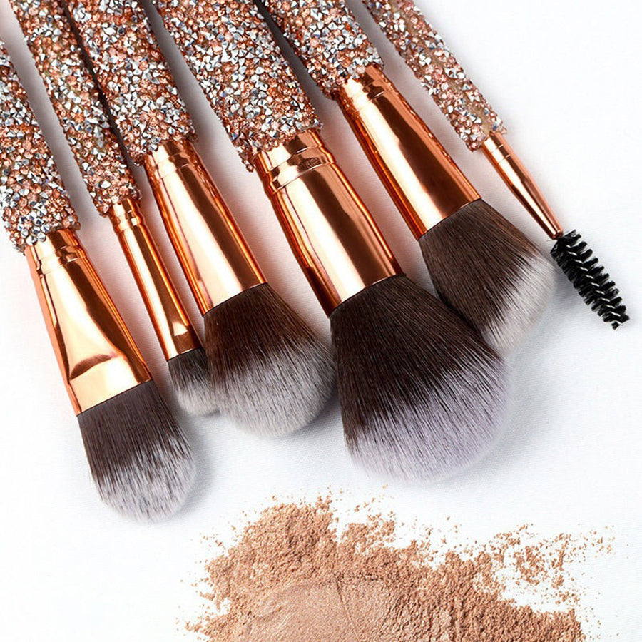 Crystal handle makeup brushes with loose powder