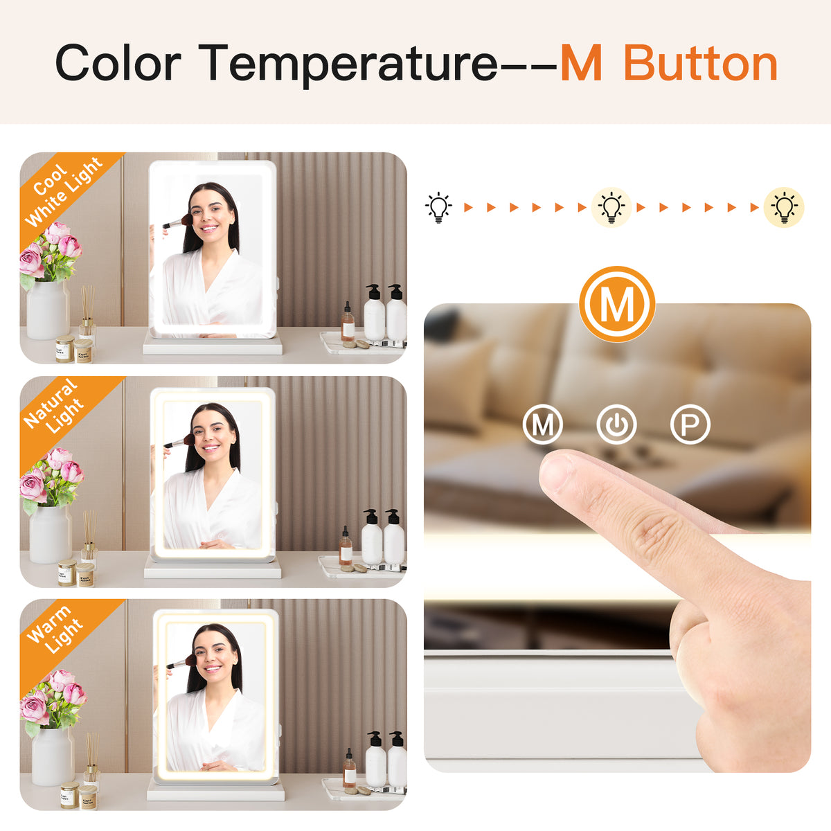Lighted vanity mirror color temperature modes