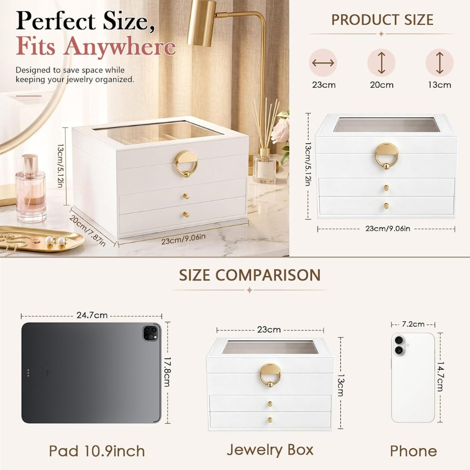 3-tier jewelry box dimensions and size comparison