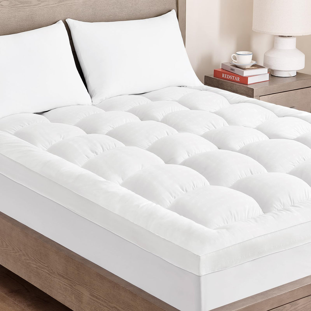 Cooling quilted pillow-top mattress topper