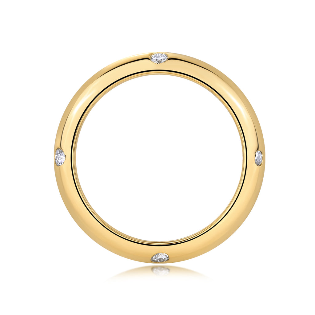 Starry moissanite dome band, gold, top view
