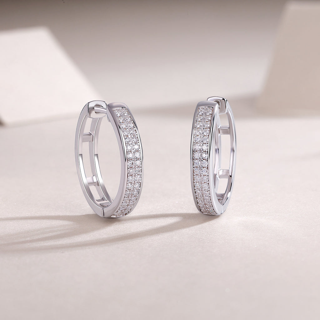 Pair of double-row pavé moissanite hoops