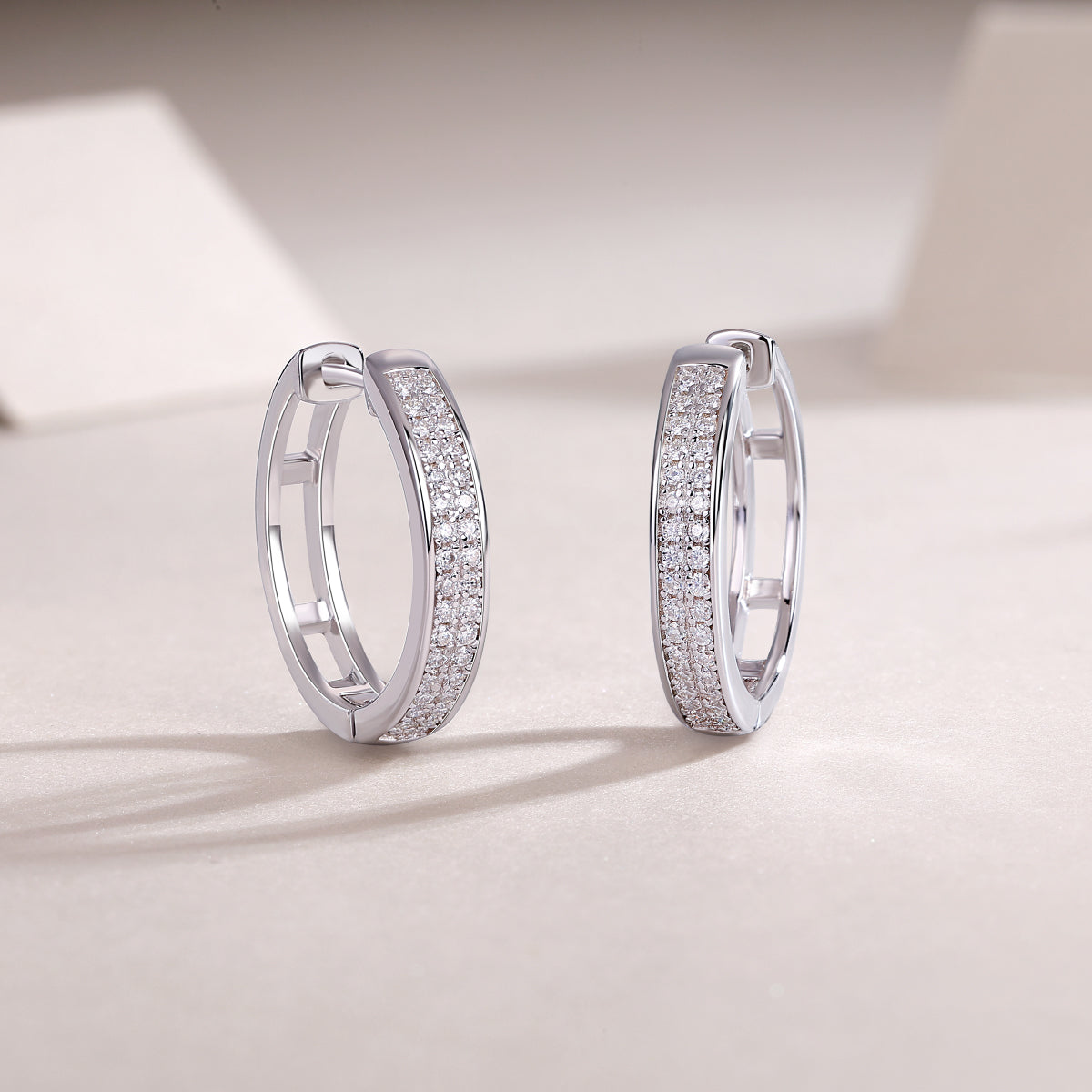 Pair of double-row pavé moissanite hoops