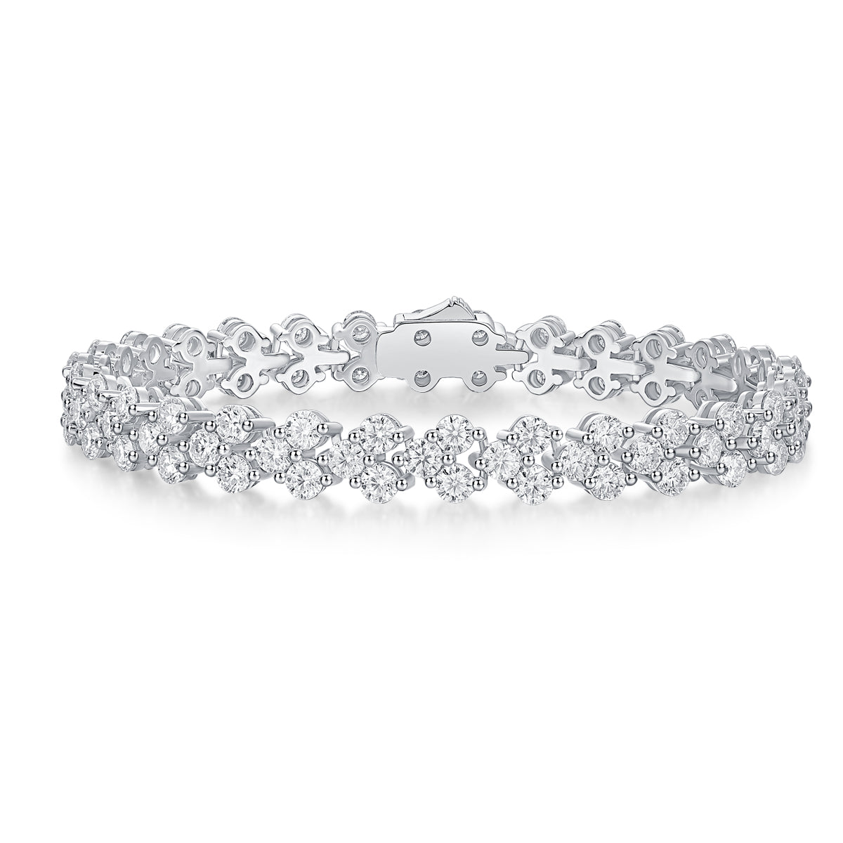 Moissanite cluster tennis bracelet laid flat