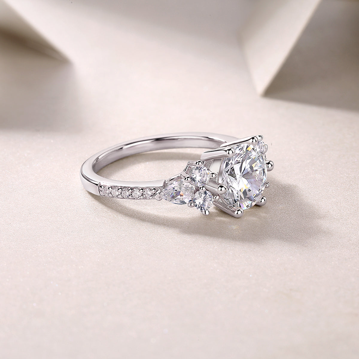Moissanite ring with side stones, 925 silver